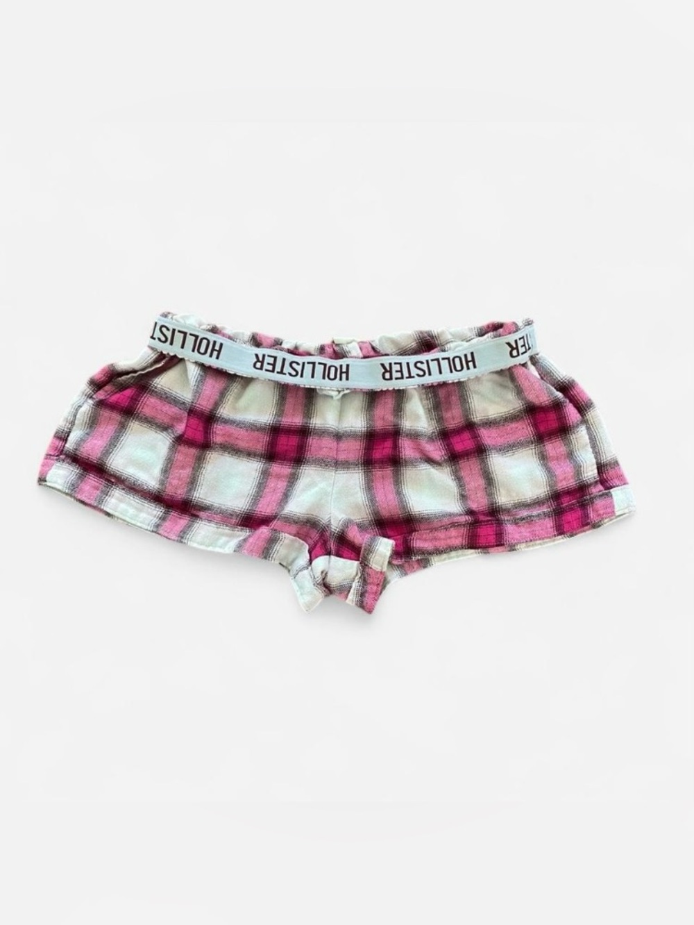 Y2k Hollister Hot Pink Plaid Mini Shorts with Foldover Waist Band